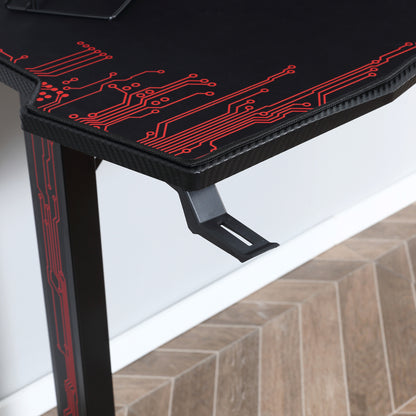 HOMCOM - Gaming Schreibtisch Kopfhörerhaken Getränkehalter Mauspad MDF Metall Schwarz+Rot 140x70x77cm