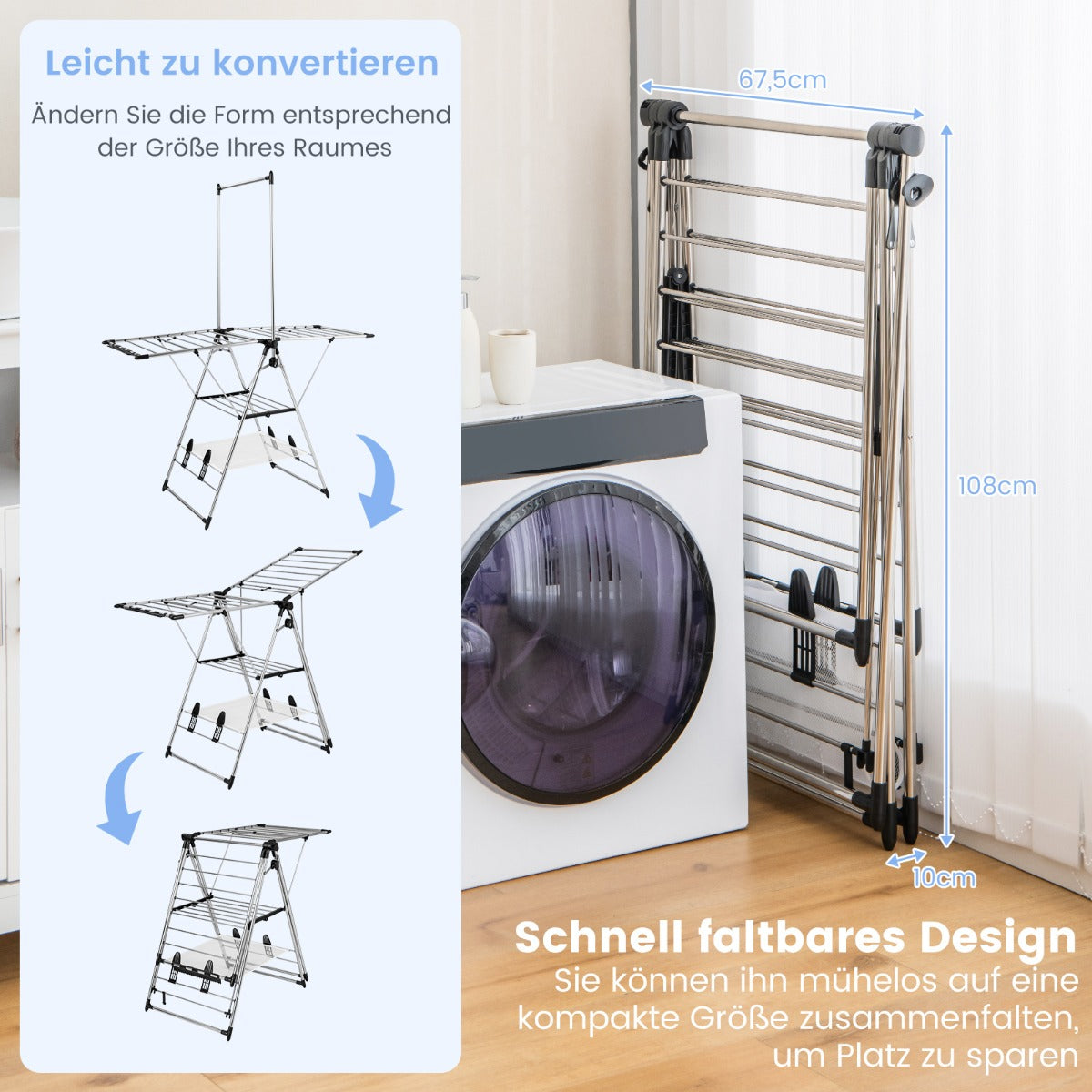 Wäscheständer Turm, Wäscheständer Platzsparend, Flügelwäschetrockner, Wäscheständer Hoch, Wäscheständer Klappbar, Costway, 8