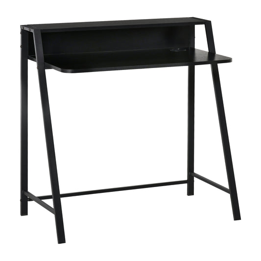 HOMCOM - Computertisch Stilvoller Schreibtisch mit Ablage & Kabelmanagement, Metall, Schwarz, 84x45x85cm