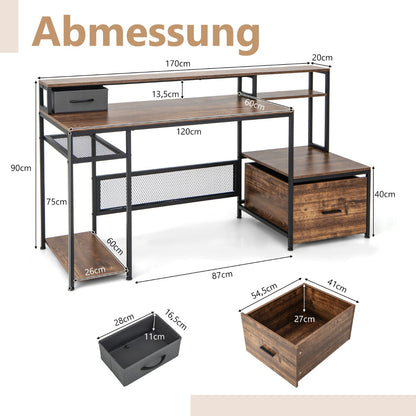 Costway - Schreibtisch mit Steckdosen & USB-Anschlüssen & Monitorständer & Druckerständer Computertisch