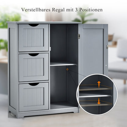 Badezimmerschrank, Badezimmerschrank Schmal, Aufbewahrungsschrank mit 3 Schubladen, 60 x 30 x 81 cm, Grau, Costway, 2