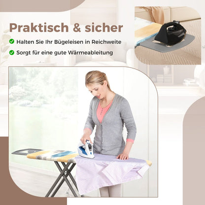 Bügelbrett, mit Eisenablage & 7 Verstellbarer Höhe, bügelbrett klappbar, Bügeltisch, mit Bügelbrettbezug, Blau, gelb, Costway, 6