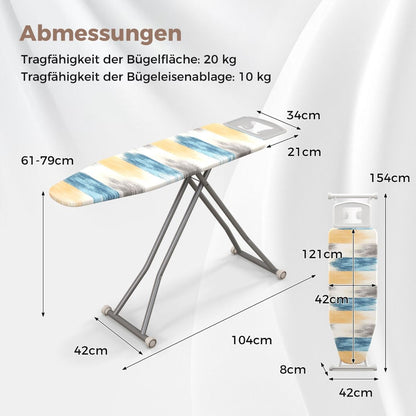 Bügelbrett, mit Eisenablage & 7 Verstellbarer Höhe, bügelbrett klappbar, Bügeltisch, mit Bügelbrettbezug, Blau, gelb, Costway, 3