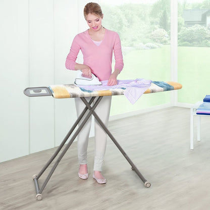 Bügelbrett, mit Eisenablage & 7 Verstellbarer Höhe, bügelbrett klappbar, Bügeltisch, mit Bügelbrettbezug, Blau, gelb, Costway, 9
