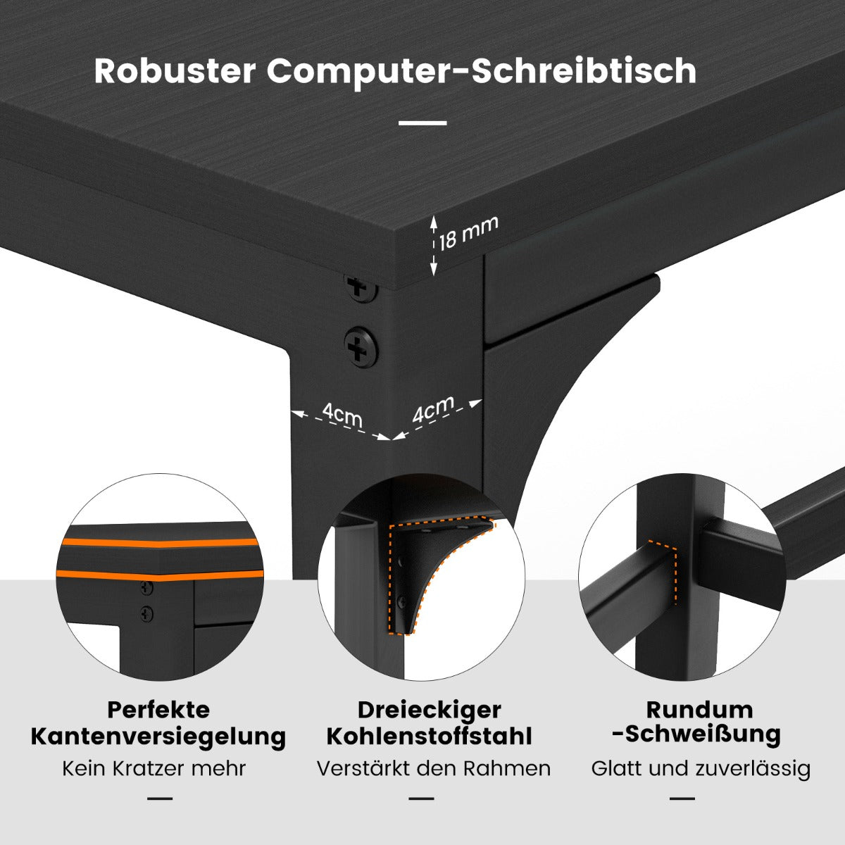 Costway - Schreibtisch mit Rollen & Metallrahmen Computertisch Bürotisch 120 x 60 x 76 cm Schwarz