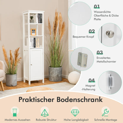 Hochschrank, 5-stöckiger Schmaler Hochschrank, mit 3-Positionen-Ablage, 40 x 32 x 161,5 cm, Weiß, Costway, 2