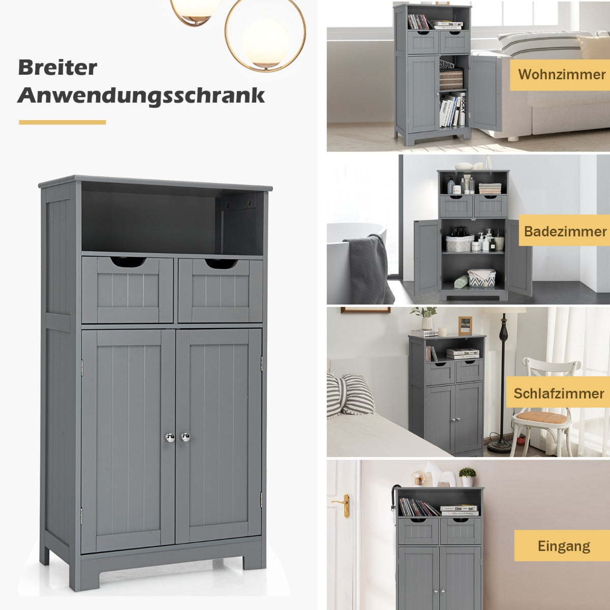 Badezimmer Unterschrank, Freistehender Schrank mit Schubladen für die Küche Badezimmer, Badezimmerschrank Schmal, Costway, 4