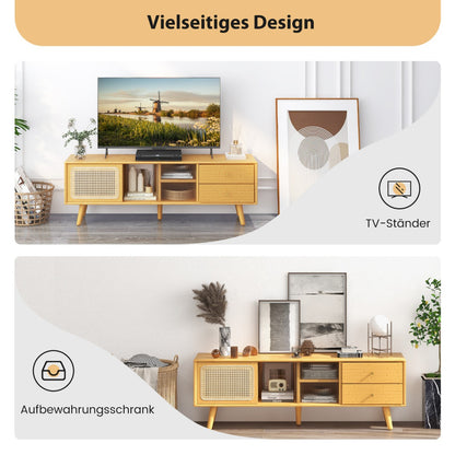 TV-Schrank, Bambus-TV-Ständer für TVs, bis zu 65 ", TV-Konsole im Mid-Century-Modern-Stil, Natur, Costway, 3