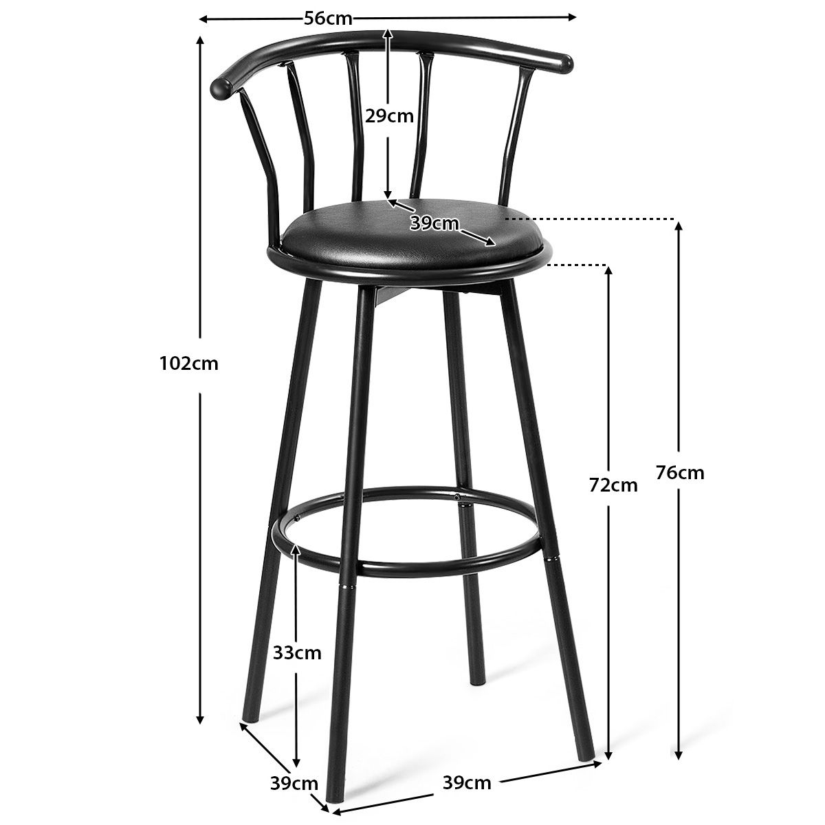 Barhocker 2er set, 2 Barhocker 360° Drehbarer aus Stahlrohren & Dicken Schaumstoffkissen, Barstuhl, Costway, 7