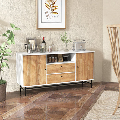 Costway Modernes Buffet-Sideboard Kaffeebar im Mid-Century-Stil mit Schiebetüren 150 x 45 x 74 cm Weiß + Eiche