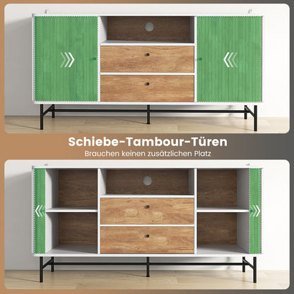 Costway Modernes Buffet-Sideboard Kaffeebar im Mid-Century-Stil mit Schiebetüren 150 x 45 x 74 cm Weiß + Eiche