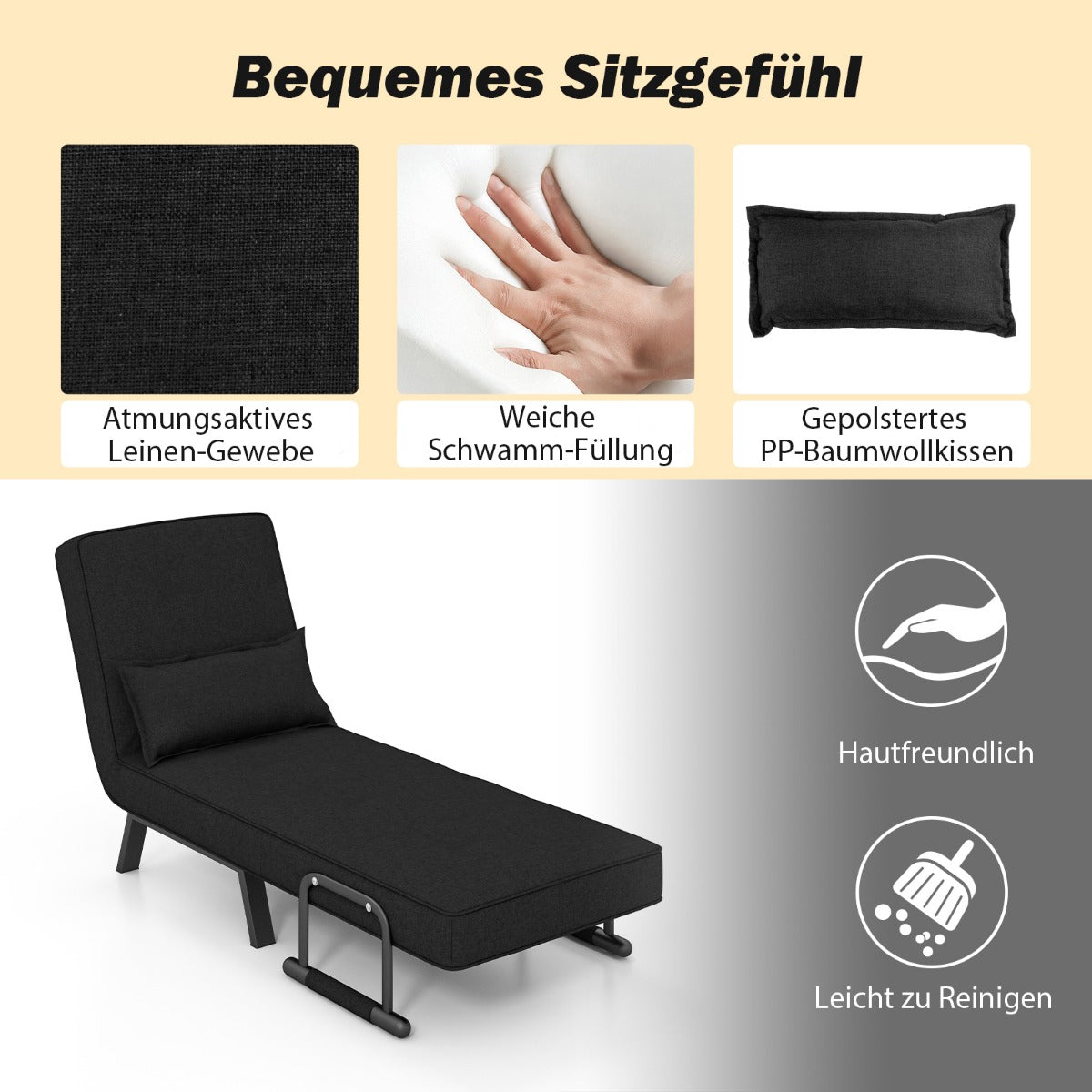 Schlafsofa, Sessel mit Schlaffunktion, Schlafsessel mit Bettfunktion, Klappsofa, mit verstellbarer Rückenlehne, Costway, 4