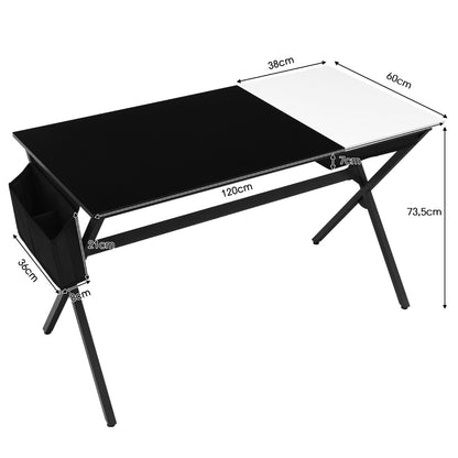 Costway - 120 cm langer Schreibtisch mit Würfelschublade & Seitentasche Computertisch Schwarz+ Weiß