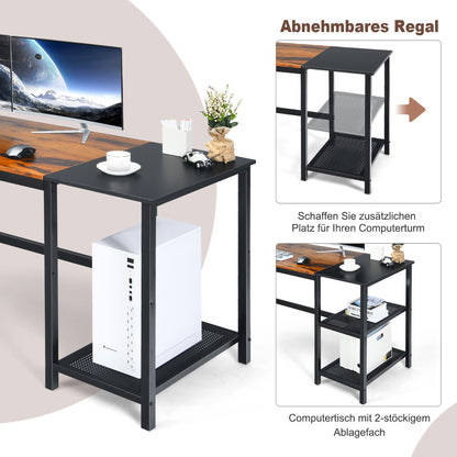 Costway - 150 cm Computertisch mit Herausnehmbaren Ablagefächern & Kopfhörerhaken Rustikal Braun