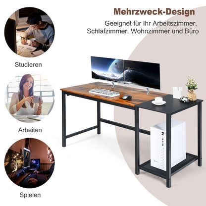 Costway - 150 cm Computertisch mit Herausnehmbaren Ablagefächern & Kopfhörerhaken Rustikal Braun