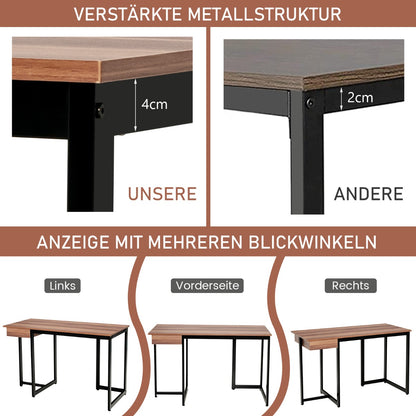 Costway - 120 cm langer Computertisch mit Schublade & Verstellbaren Pads Computertisch Walnuss