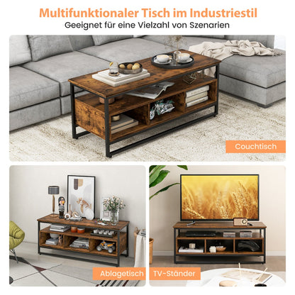 TV-Schrank, Couchtisch, Sofatisch, mit Stauraum Industrieller Tisch mit Offenen Regalen, 110 x 42,5 x 45 cm, Costway, 2