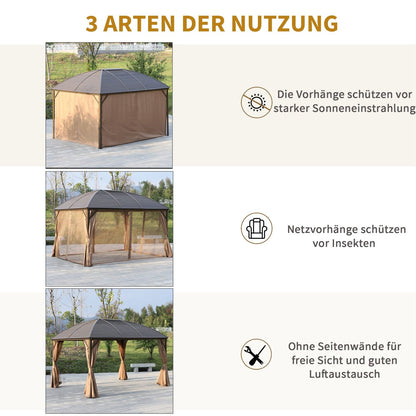 Faltpavillon, Gartenpavillon, Pavillon 3x4, mit wasserdichten Doppel-Seitenteilen, 2 Laternenhaken, Alu, Braun, Outsunny, 1