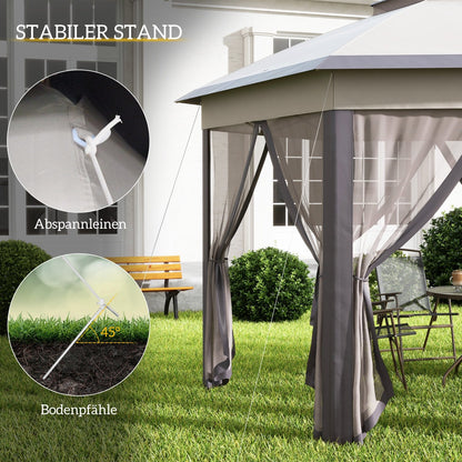 Faltpavillon, Gartenpavillon, Pavillon 4x4, Pop-Up-Zelt Partyzelt, 6 Seitenteile, Doppeldach sechseckig, Kaffee Beige, Outsunny, 6