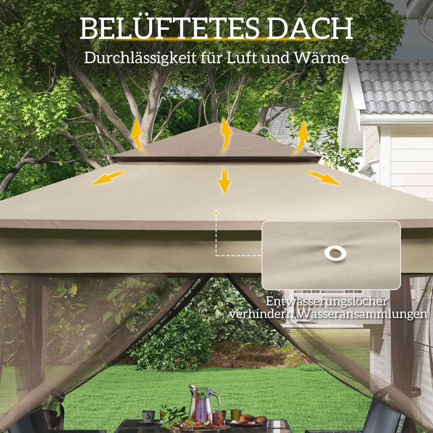 Faltpavillon, Gartenzelt, Gartenpavillon, Stabile Zelte, Pavillon Faltbar,  Seitenwände, Pop-up-Zelt, Khaki, Outsunny, 4