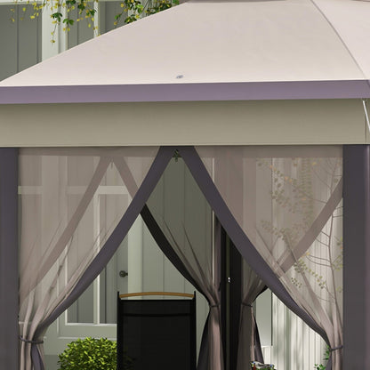 Faltpavillon, Gartenpavillon, Pavillon 4x4, Pop-Up-Zelt Partyzelt, 6 Seitenteile, Doppeldach sechseckig, Kaffee Beige, Outsunny, 8