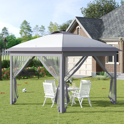 Faltpavillon, Gartenpavillon, Pavillon Faltbar, LED USB Pop-Up Mesh-Seitenwände Sonnenschutz Tasche Oxford, Grau, Outsunny