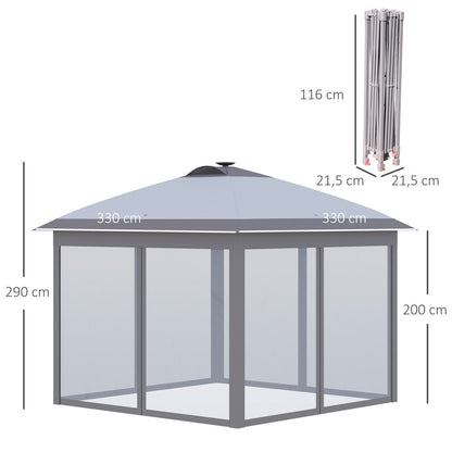 Faltpavillon, Gartenpavillon, Pavillon Faltbar, LED USB Pop-Up Mesh-Seitenwände Sonnenschutz Tasche Oxford, Grau, Outsunny, 2