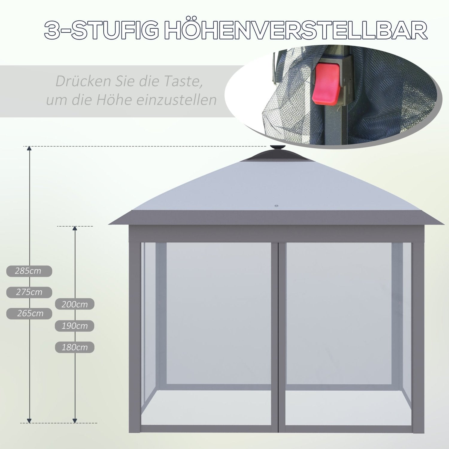 Faltpavillon, Gartenpavillon, Pavillon Faltbar, LED USB Pop-Up Mesh-Seitenwände Sonnenschutz Tasche Oxford, Grau, Outsunny, 4