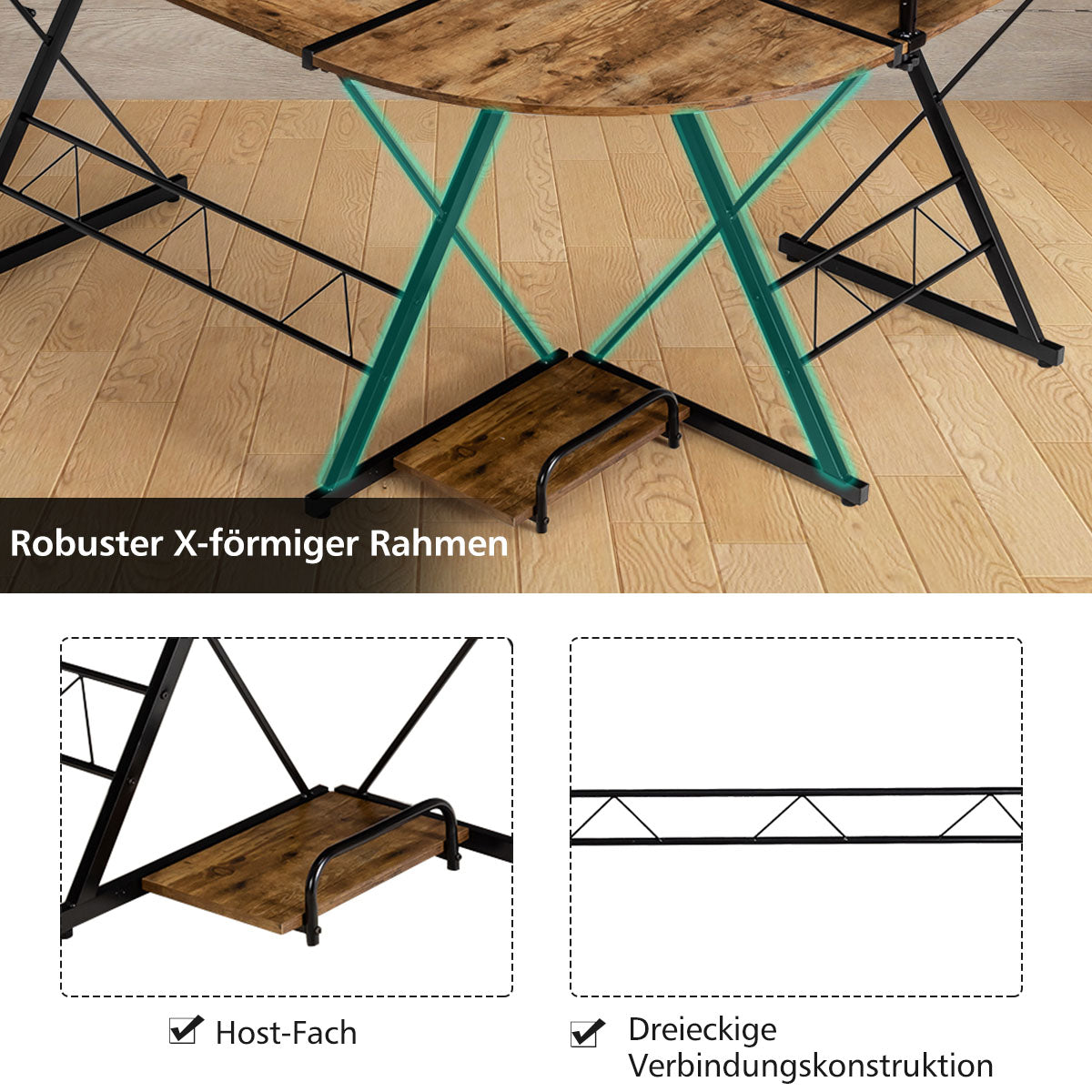 Costway - Eckschreibtisch L-Förmiger Computertisch aus Holz 147 x 112 x 79 cm Braun