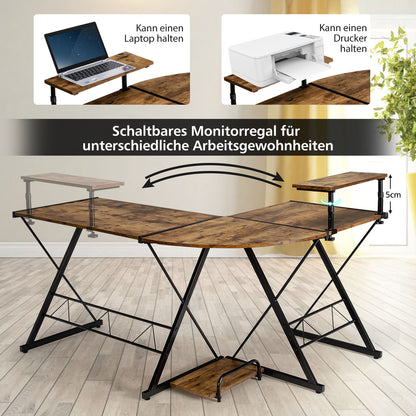 Costway - Eckschreibtisch L-Förmiger Computertisch aus Holz 147 x 112 x 79 cm Braun