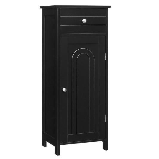 Costway Badezimmer-Bodenschrank freistehender Schrank mit 1 großen Schublade & 2 verstellbaren Regale  Schwarz