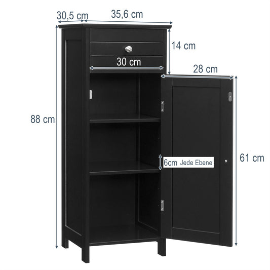 Costway Badezimmer-Bodenschrank freistehender Schrank mit 1 großen Schublade & 2 verstellbaren Regale  Schwarz