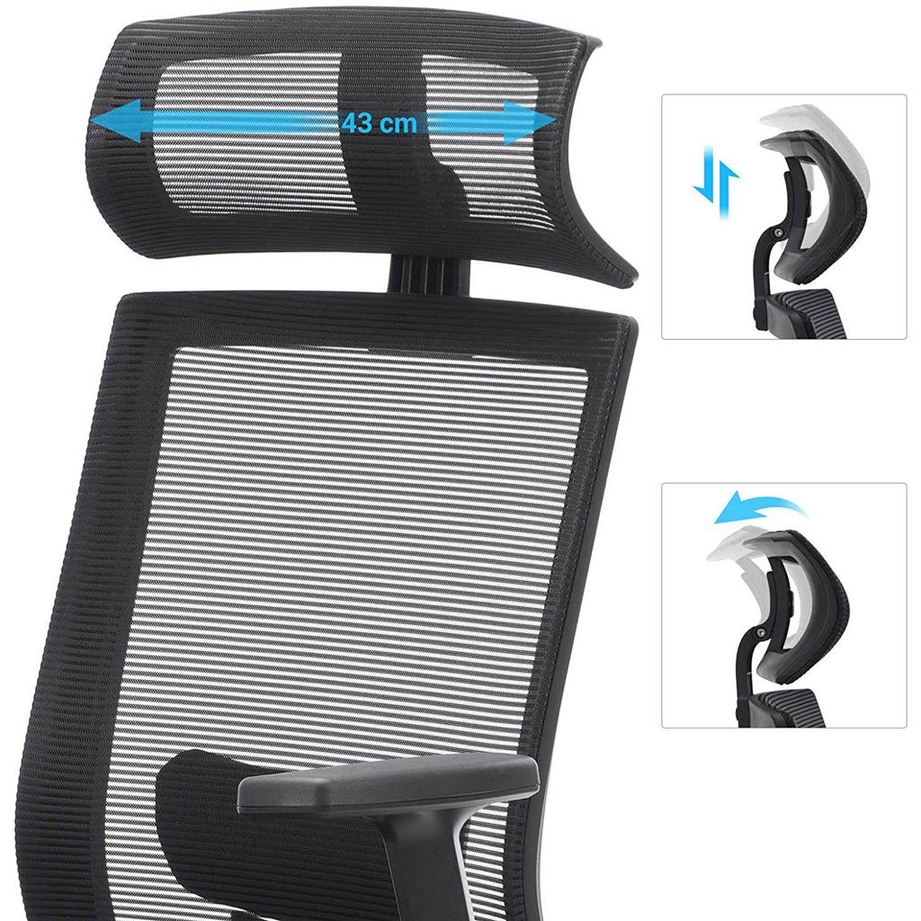 Bürostuhl, Schreibtischstuhl, Ergonomischer stuhl, mit Netzbespannung, arretierbarer Neigungswinkel bis 120°, Schwarz, Songmics, 1