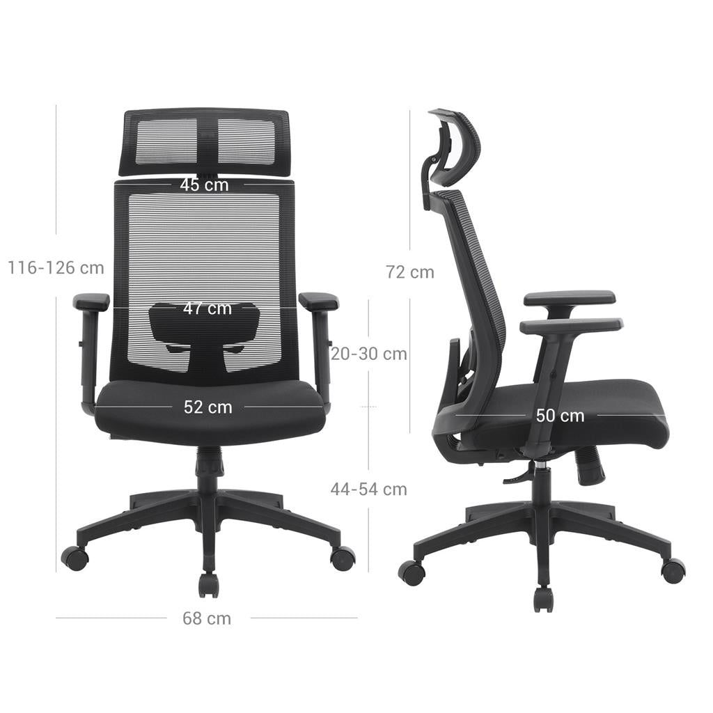 Bürostuhl, Schreibtischstuhl, Ergonomischer stuhl, mit Netzbespannung, arretierbarer Neigungswinkel bis 120°, Schwarz, Songmics, 1