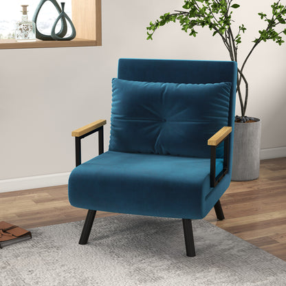 HOMCOM - Schlafsofa Relaxsessel Bettfunktion Gästebett Samt Rückenkissen verstellbare Rückenlehne 63x73x81cm, Blau