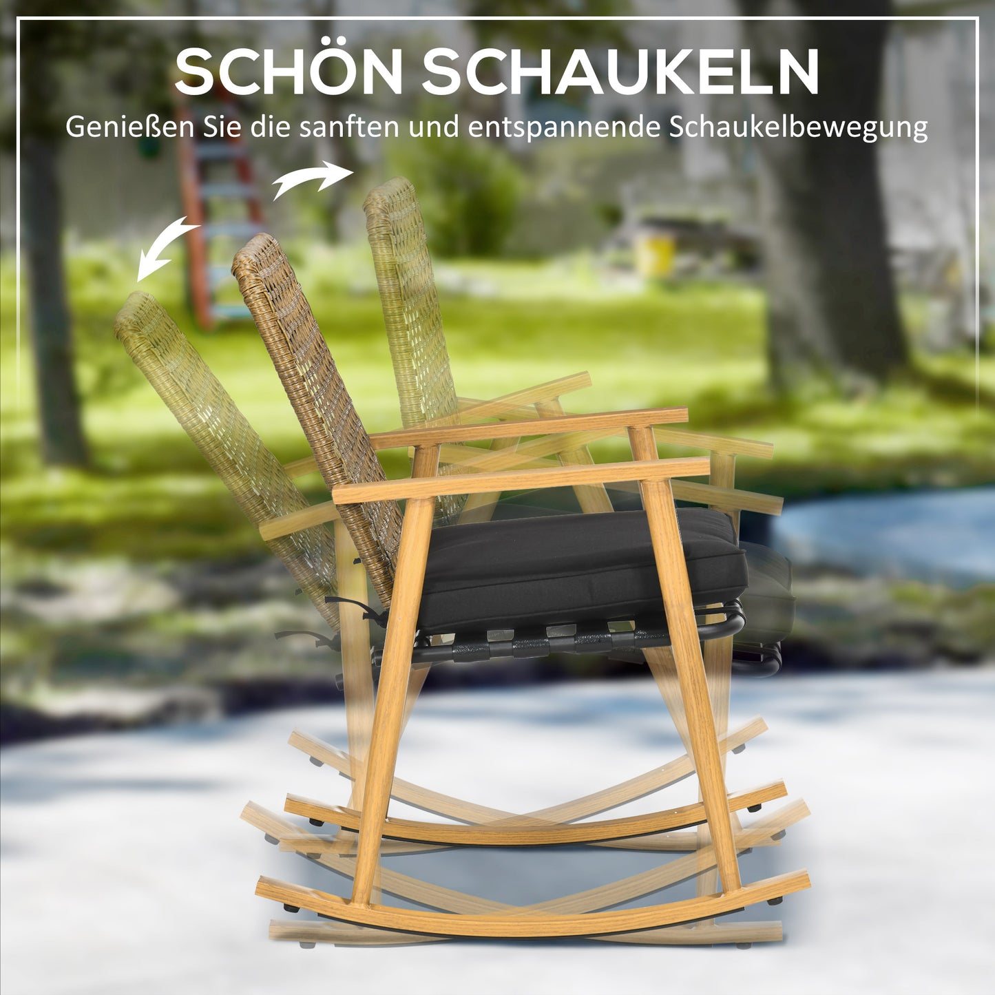 Outsunny - Gartenmöbelset für  Personen 2 Schaukelstühle, 1 Beistelltisch, robustes Polyrattan, inkl. Sitzauflagen