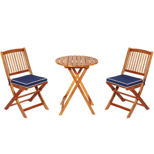 Terrassenmöbel, 3-TLG. Terrassenmöbel-Set mit Rundem Tisch & 2 Stühlen & 2 Kissen Ergonomische Sitzgarnitur Blau, Costway