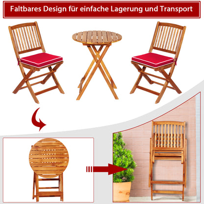 Terrassenmöbel, 3-TLG. Terrassenmöbel-Set mit Rundem Tisch & 2 Stühlen & 2 Kissen Ergonomische Sitzgarnitur, Rot, Costway, 2