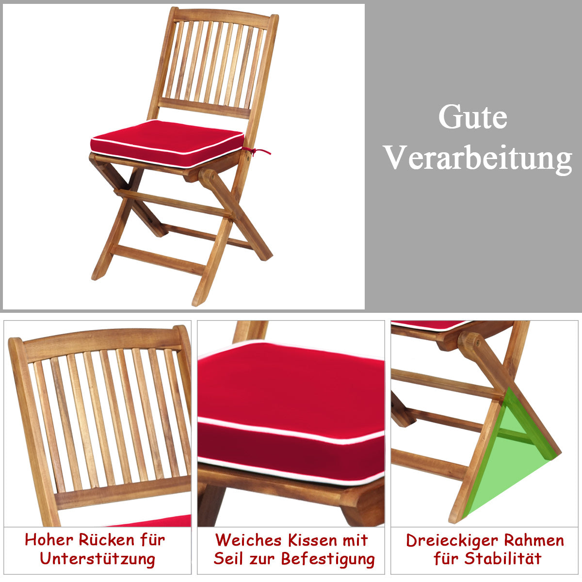 Terrassenmöbel, 3-TLG. Terrassenmöbel-Set mit Rundem Tisch & 2 Stühlen & 2 Kissen Ergonomische Sitzgarnitur, Rot, Costway, 5