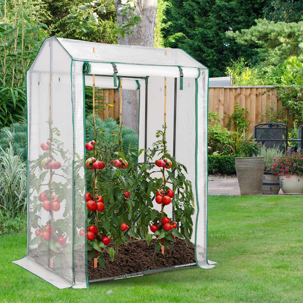Outdoor-Gewächshaus, 100 x 81 x 150 cm, Gartengewächshaus, mit 2 Aufrollbaren Türen, Gartenschrank, Costway, 6