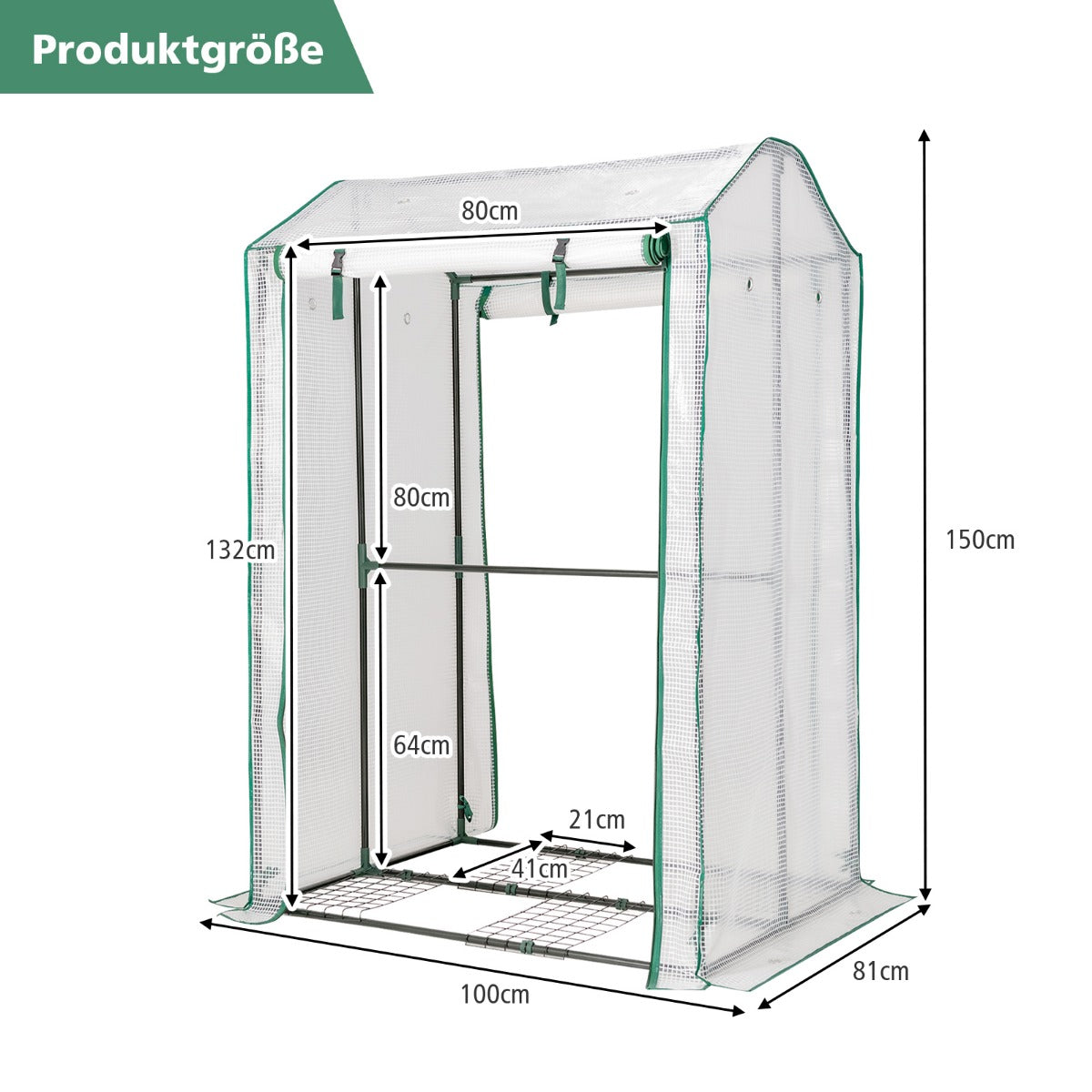 Outdoor-Gewächshaus, 100 x 81 x 150 cm, Gartengewächshaus, mit 2 Aufrollbaren Türen, Gartenschrank, Costway, 5