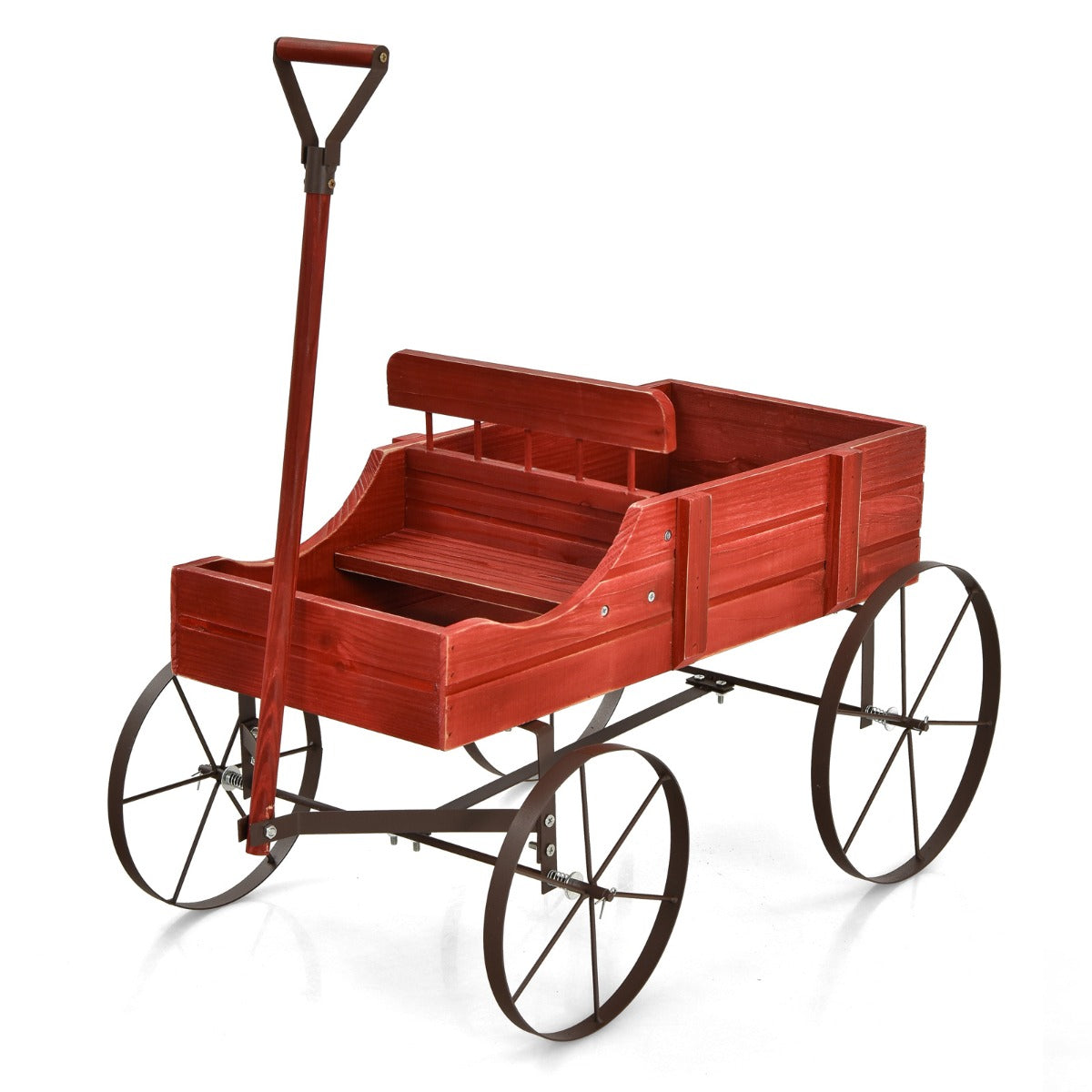 Blumenständer, Pflanzenregal, Holzwagen, Pflanzwagen, Blumenwagen mit Metall, 62 x 34 x 60 cm, Rot, Costway, 1