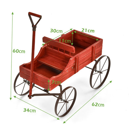 Blumenständer, Pflanzenregal, Holzwagen, Pflanzwagen, Blumenwagen mit Metall, 62 x 34 x 60 cm, Rot, Costway, 6