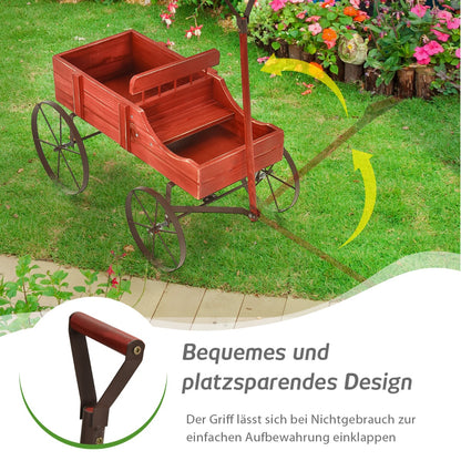 Blumenständer, Pflanzenregal, Holzwagen, Pflanzwagen, Blumenwagen mit Metall, 62 x 34 x 60 cm, Rot, Costway, 5