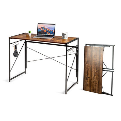 Costway - Klappbarer Computertisch Arbeitstisch mit Metallrahmen Laptop-Tisch bis 115 kg belastbar 100 x 50 x 75 cm Rustikales Braun