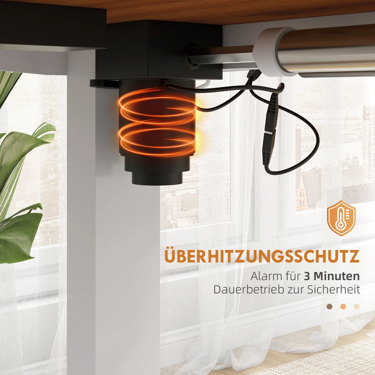 Vinsetto - Stehtisch höhenverstellbar, elektrisch, 120x60x72-116cm, mit Anti-Kollision, Kabelbox, Haken zum Aufhängen, Spanplatte, Naturholz