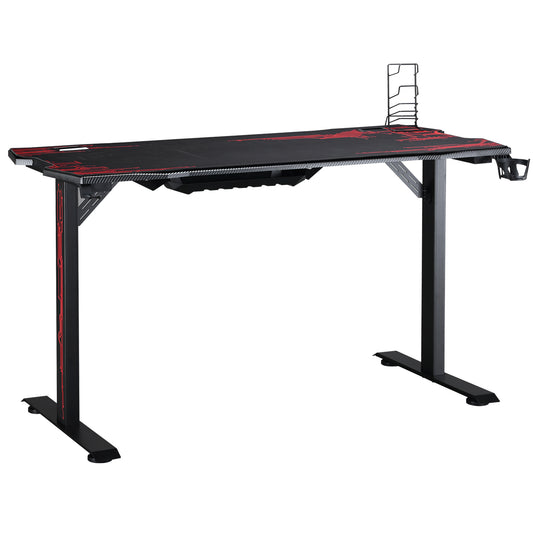 HOMCOM - Gaming Schreibtisch Kopfhörerhaken Getränkehalter Mauspad MDF Metall Schwarz+Rot 140x70x77cm