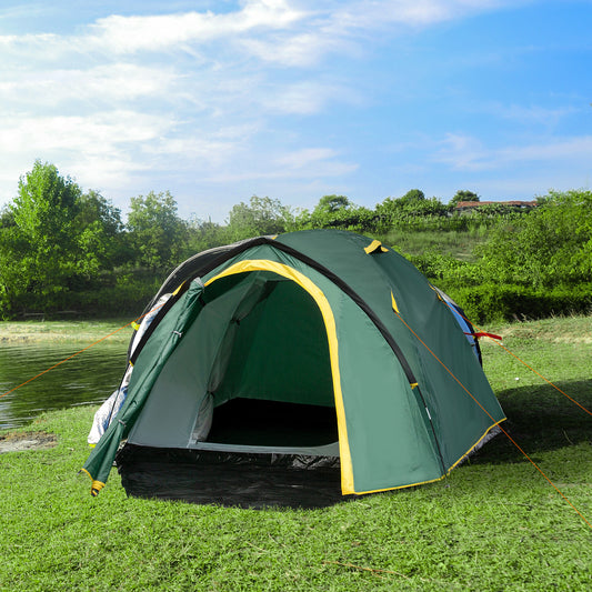 Outsunny - Kuppelzelt 2-3 Personen 190T Glasfaser Polyester Grün+Gelb 325x183x130cm Heringe