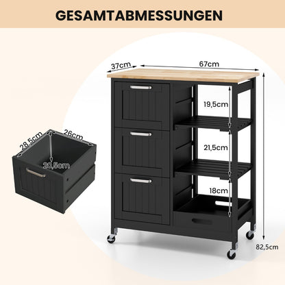 Kücheninsel, Küchenregal, Küchenwagen, Küchenrollwagen, Mehrzweckwagen Kücheninsel auf Rädern mit Stauraum, Costway, 6