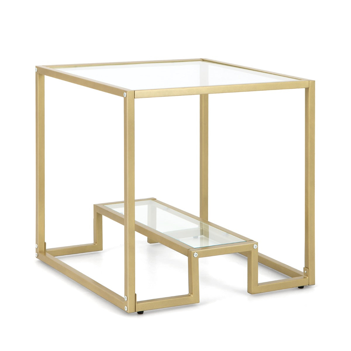 Couchtisch, Beistelltisch, Nachttisch, Sofatisch, Glastisch, Beistelltisch mit Glas Tischplatte, Gold, Costway, 8